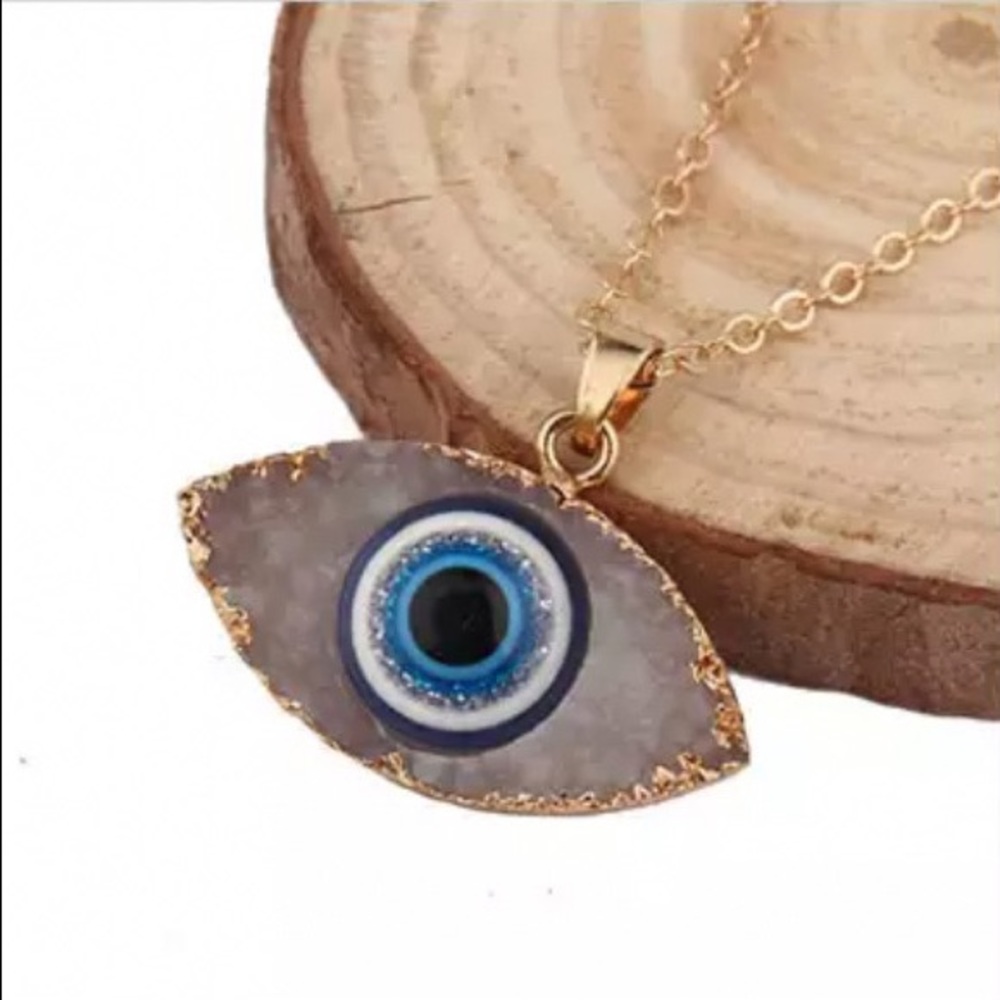 🆕 Blue Evil Eye Druzy Stone Necklace Quartz - Picture 8 of 9